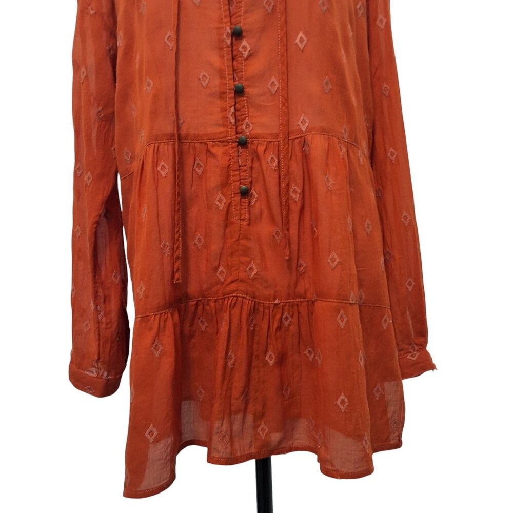 Anthropologie Pilcro Womens S Orange Diamond Embroidered Tiered‎ Tunic Top Boho - Picture 6 of 9
